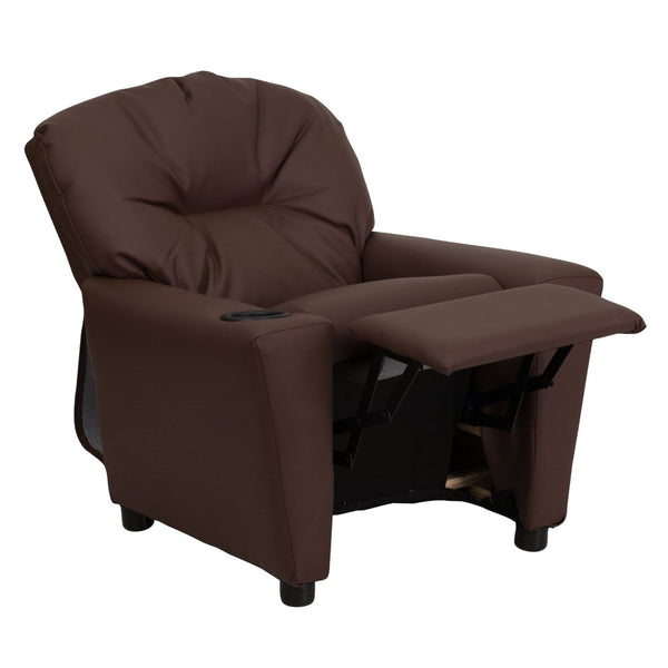 English Elm Chandler Cozy Kids Recliner with Cup Holder - Perfect for Gaming, Movies, and Relaxation Time Brown LeatherSoft BT-7950-KID-BRN-LEA-GG