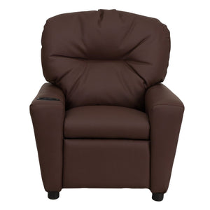English Elm Chandler Cozy Kids Recliner with Cup Holder - Perfect for Gaming, Movies, and Relaxation Time Brown LeatherSoft BT-7950-KID-BRN-LEA-GG