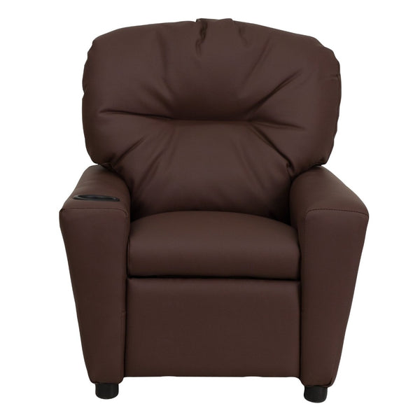 English Elm Chandler Cozy Kids Recliner with Cup Holder - Perfect for Gaming, Movies, and Relaxation Time Brown LeatherSoft BT-7950-KID-BRN-LEA-GG