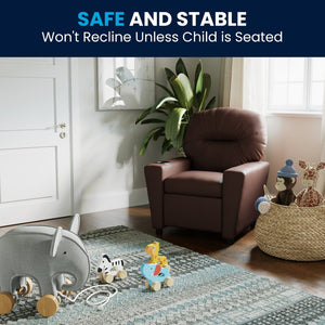 English Elm Chandler Cozy Kids Recliner with Cup Holder - Perfect for Gaming, Movies, and Relaxation Time Brown LeatherSoft BT-7950-KID-BRN-LEA-GG