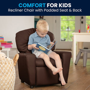English Elm Chandler Cozy Kids Recliner with Cup Holder - Perfect for Gaming, Movies, and Relaxation Time Brown LeatherSoft BT-7950-KID-BRN-LEA-GG