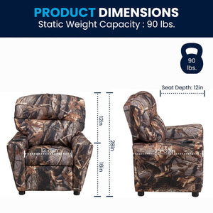 English Elm Chandler Cozy Kids Recliner with Cup Holder - Perfect for Gaming, Movies, and Relaxation Time Camouflage Fabric BT-7950-KID-CAMO-GG