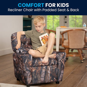 English Elm Chandler Cozy Kids Recliner with Cup Holder - Perfect for Gaming, Movies, and Relaxation Time Camouflage Fabric BT-7950-KID-CAMO-GG