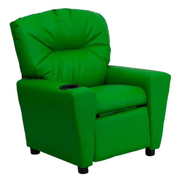 English Elm Chandler Cozy Kids Recliner with Cup Holder - Perfect for Gaming, Movies, and Relaxation Time Green Vinyl BT-7950-KID-GRN-GG