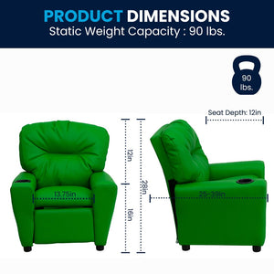 English Elm Chandler Cozy Kids Recliner with Cup Holder - Perfect for Gaming, Movies, and Relaxation Time Green Vinyl BT-7950-KID-GRN-GG