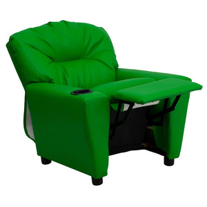 English Elm Chandler Cozy Kids Recliner with Cup Holder - Perfect for Gaming, Movies, and Relaxation Time Green Vinyl BT-7950-KID-GRN-GG