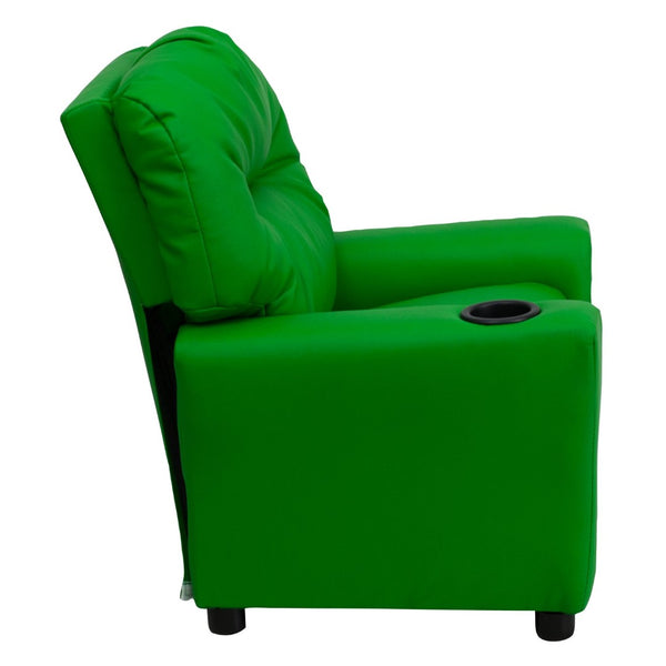 English Elm Chandler Cozy Kids Recliner with Cup Holder - Perfect for Gaming, Movies, and Relaxation Time Green Vinyl BT-7950-KID-GRN-GG