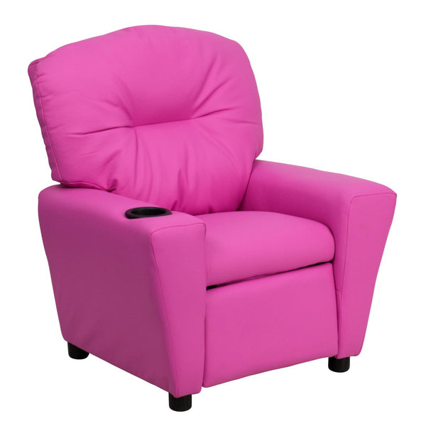 English Elm Chandler Cozy Kids Recliner with Cup Holder - Perfect for Gaming, Movies, and Relaxation Time Hot Pink Vinyl BT-7950-KID-HOT-PINK-GG