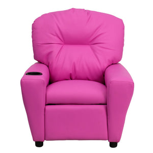 English Elm Chandler Cozy Kids Recliner with Cup Holder - Perfect for Gaming, Movies, and Relaxation Time Hot Pink Vinyl BT-7950-KID-HOT-PINK-GG