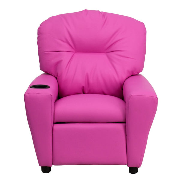 English Elm Chandler Cozy Kids Recliner with Cup Holder - Perfect for Gaming, Movies, and Relaxation Time Hot Pink Vinyl BT-7950-KID-HOT-PINK-GG