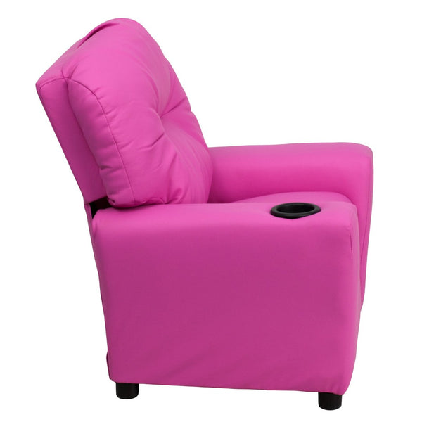 English Elm Chandler Cozy Kids Recliner with Cup Holder - Perfect for Gaming, Movies, and Relaxation Time Hot Pink Vinyl BT-7950-KID-HOT-PINK-GG