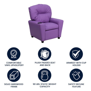 English Elm Chandler Cozy Kids Recliner with Cup Holder - Perfect for Gaming, Movies, and Relaxation Time Lavender Vinyl BT-7950-KID-LAV-GG