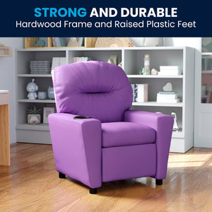 English Elm Chandler Cozy Kids Recliner with Cup Holder - Perfect for Gaming, Movies, and Relaxation Time Lavender Vinyl BT-7950-KID-LAV-GG