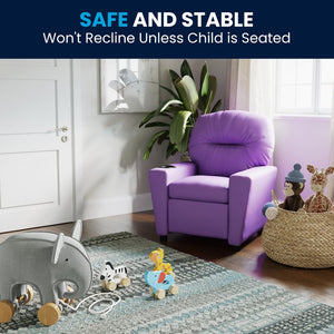 English Elm Chandler Cozy Kids Recliner with Cup Holder - Perfect for Gaming, Movies, and Relaxation Time Lavender Vinyl BT-7950-KID-LAV-GG