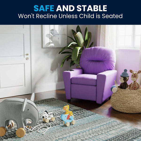 English Elm Chandler Cozy Kids Recliner with Cup Holder - Perfect for Gaming, Movies, and Relaxation Time Lavender Vinyl BT-7950-KID-LAV-GG