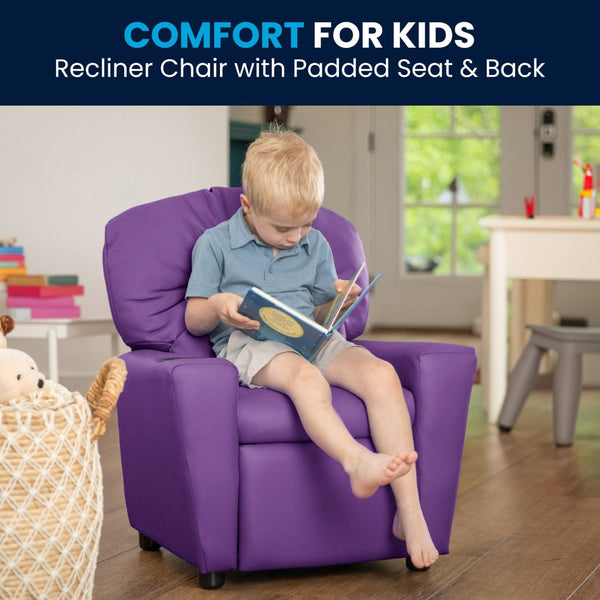 English Elm Chandler Cozy Kids Recliner with Cup Holder - Perfect for Gaming, Movies, and Relaxation Time Lavender Vinyl BT-7950-KID-LAV-GG