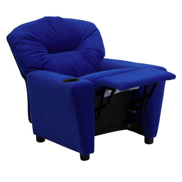 English Elm Chandler Cozy Kids Recliner with Cup Holder - Perfect for Gaming, Movies, and Relaxation Time Blue Microfiber BT-7950-KID-MIC-BLUE-GG