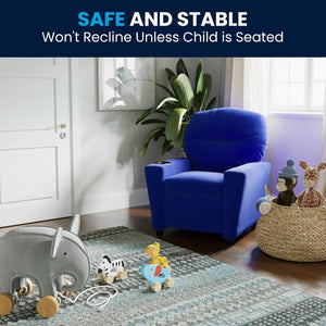 English Elm Chandler Cozy Kids Recliner with Cup Holder - Perfect for Gaming, Movies, and Relaxation Time Blue Microfiber BT-7950-KID-MIC-BLUE-GG