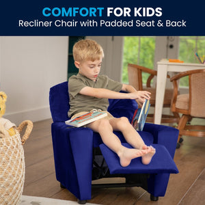 English Elm Chandler Cozy Kids Recliner with Cup Holder - Perfect for Gaming, Movies, and Relaxation Time Blue Microfiber BT-7950-KID-MIC-BLUE-GG