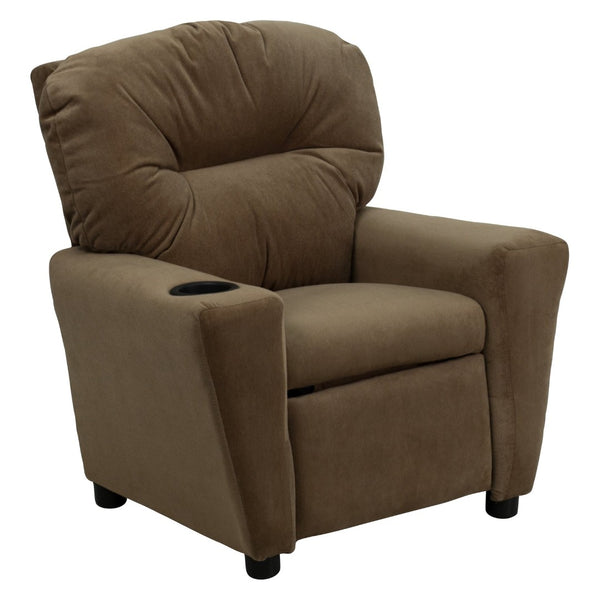 English Elm Chandler Cozy Kids Recliner with Cup Holder - Perfect for Gaming, Movies, and Relaxation Time Brown Microfiber BT-7950-KID-MIC-BRWN-GG