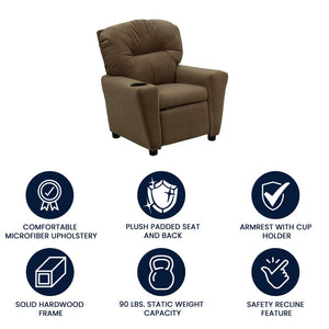 English Elm Chandler Cozy Kids Recliner with Cup Holder - Perfect for Gaming, Movies, and Relaxation Time Brown Microfiber BT-7950-KID-MIC-BRWN-GG