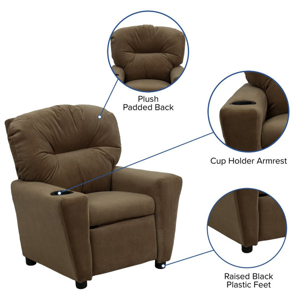 English Elm Chandler Cozy Kids Recliner with Cup Holder - Perfect for Gaming, Movies, and Relaxation Time Brown Microfiber BT-7950-KID-MIC-BRWN-GG