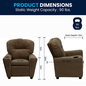 English Elm Chandler Cozy Kids Recliner with Cup Holder - Perfect for Gaming, Movies, and Relaxation Time Brown Microfiber BT-7950-KID-MIC-BRWN-GG