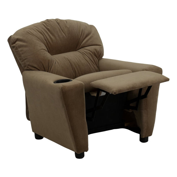 English Elm Chandler Cozy Kids Recliner with Cup Holder - Perfect for Gaming, Movies, and Relaxation Time Brown Microfiber BT-7950-KID-MIC-BRWN-GG