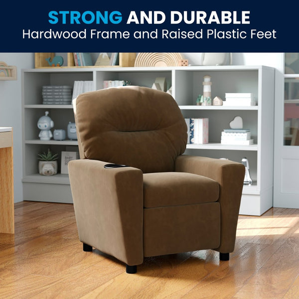 English Elm Chandler Cozy Kids Recliner with Cup Holder - Perfect for Gaming, Movies, and Relaxation Time Brown Microfiber BT-7950-KID-MIC-BRWN-GG