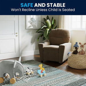 English Elm Chandler Cozy Kids Recliner with Cup Holder - Perfect for Gaming, Movies, and Relaxation Time Brown Microfiber BT-7950-KID-MIC-BRWN-GG