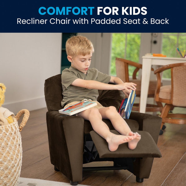 English Elm Chandler Cozy Kids Recliner with Cup Holder - Perfect for Gaming, Movies, and Relaxation Time Brown Microfiber BT-7950-KID-MIC-BRWN-GG