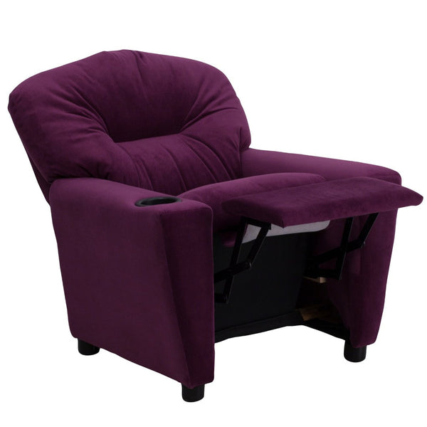 English Elm Chandler Cozy Kids Recliner with Cup Holder - Perfect for Gaming, Movies, and Relaxation Time Purple Microfiber BT-7950-KID-MIC-PUR-GG