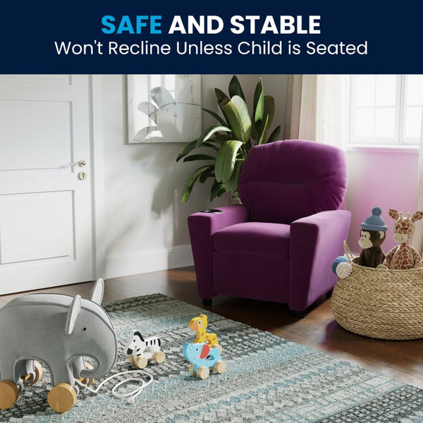 English Elm Chandler Cozy Kids Recliner with Cup Holder - Perfect for Gaming, Movies, and Relaxation Time Purple Microfiber BT-7950-KID-MIC-PUR-GG