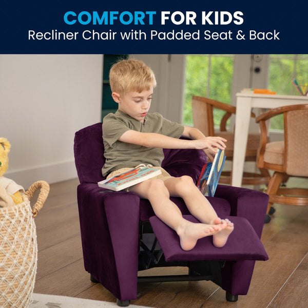 English Elm Chandler Cozy Kids Recliner with Cup Holder - Perfect for Gaming, Movies, and Relaxation Time Purple Microfiber BT-7950-KID-MIC-PUR-GG