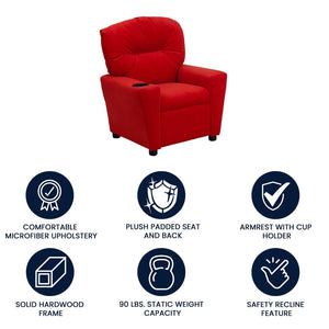 English Elm Chandler Cozy Kids Recliner with Cup Holder - Perfect for Gaming, Movies, and Relaxation Time Red Microfiber BT-7950-KID-MIC-RED-GG