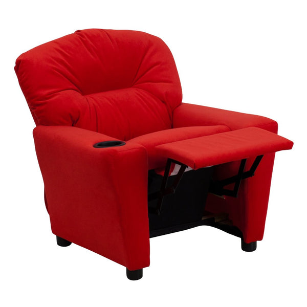 English Elm Chandler Cozy Kids Recliner with Cup Holder - Perfect for Gaming, Movies, and Relaxation Time Red Microfiber BT-7950-KID-MIC-RED-GG