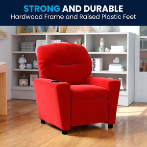 English Elm Chandler Cozy Kids Recliner with Cup Holder - Perfect for Gaming, Movies, and Relaxation Time Red Microfiber BT-7950-KID-MIC-RED-GG