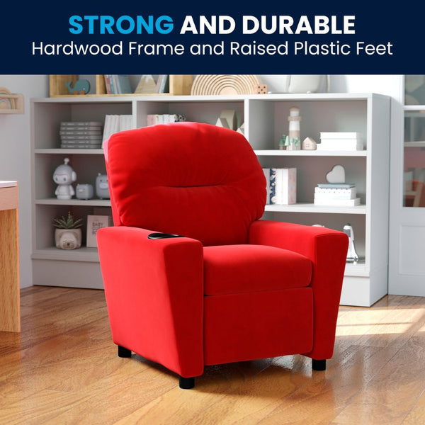 English Elm Chandler Cozy Kids Recliner with Cup Holder - Perfect for Gaming, Movies, and Relaxation Time Red Microfiber BT-7950-KID-MIC-RED-GG