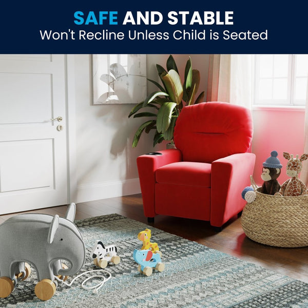 English Elm Chandler Cozy Kids Recliner with Cup Holder - Perfect for Gaming, Movies, and Relaxation Time Red Microfiber BT-7950-KID-MIC-RED-GG