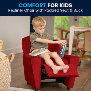 English Elm Chandler Cozy Kids Recliner with Cup Holder - Perfect for Gaming, Movies, and Relaxation Time Red Microfiber BT-7950-KID-MIC-RED-GG