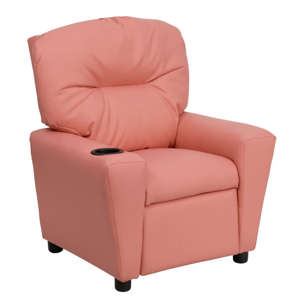 English Elm Chandler Cozy Kids Recliner with Cup Holder - Perfect for Gaming, Movies, and Relaxation Time Pink Vinyl BT-7950-KID-PINK-GG