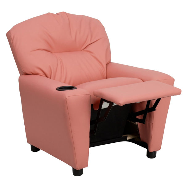 English Elm Chandler Cozy Kids Recliner with Cup Holder - Perfect for Gaming, Movies, and Relaxation Time Pink Vinyl BT-7950-KID-PINK-GG