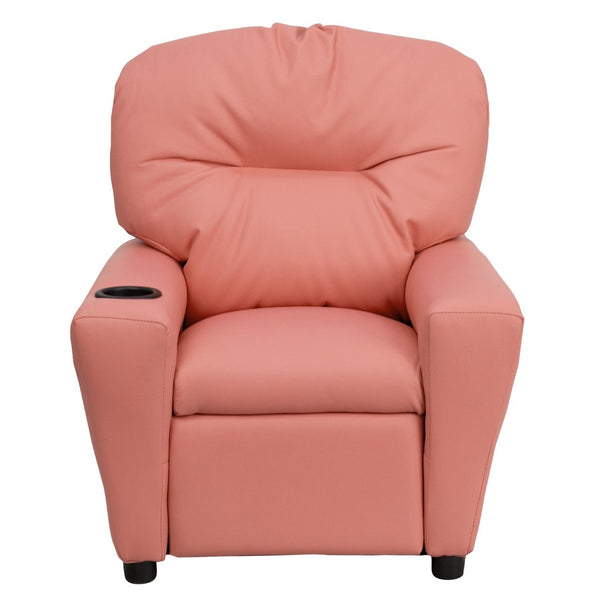 English Elm Chandler Cozy Kids Recliner with Cup Holder - Perfect for Gaming, Movies, and Relaxation Time Pink Vinyl BT-7950-KID-PINK-GG