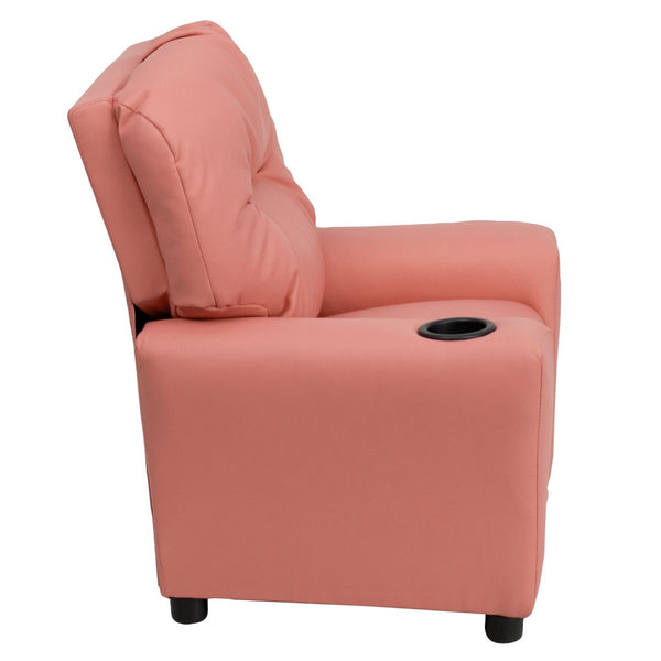 English Elm Chandler Cozy Kids Recliner with Cup Holder - Perfect for Gaming, Movies, and Relaxation Time Pink Vinyl BT-7950-KID-PINK-GG