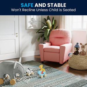 English Elm Chandler Cozy Kids Recliner with Cup Holder - Perfect for Gaming, Movies, and Relaxation Time Pink Vinyl BT-7950-KID-PINK-GG