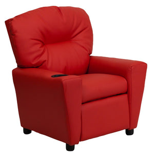 English Elm Chandler Cozy Kids Recliner with Cup Holder - Perfect for Gaming, Movies, and Relaxation Time Red Vinyl BT-7950-KID-RED-GG