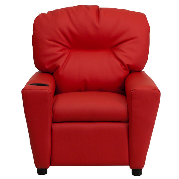 English Elm Chandler Cozy Kids Recliner with Cup Holder - Perfect for Gaming, Movies, and Relaxation Time Red Vinyl BT-7950-KID-RED-GG