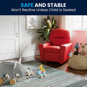 English Elm Chandler Cozy Kids Recliner with Cup Holder - Perfect for Gaming, Movies, and Relaxation Time Red Vinyl BT-7950-KID-RED-GG