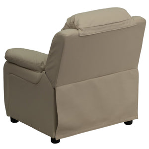 English Elm Charlie Deluxe Padded Kids Recliner with Storage Arms, Cozy Comfort for Playrooms & Living Spaces Beige Vinyl BT-7985-KID-BGE-GG