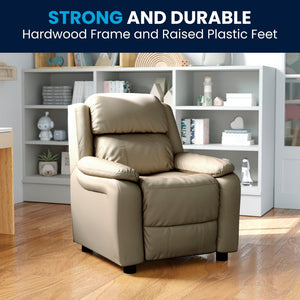 English Elm Charlie Deluxe Padded Kids Recliner with Storage Arms, Cozy Comfort for Playrooms & Living Spaces Beige Vinyl BT-7985-KID-BGE-GG